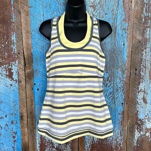 Lucy Spin Fusion Halter Yellow Striped Tank Top Size Large